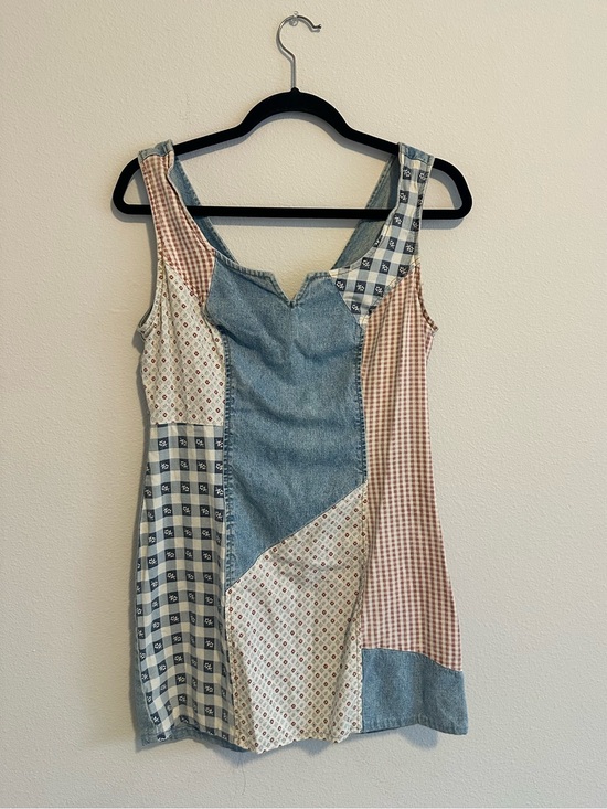 Paris Blues Dresses & Skirts - Vtg 90’s Paris Blues Y2K Patchwork Denim Mini Dress Floral Coquette Size 6 US